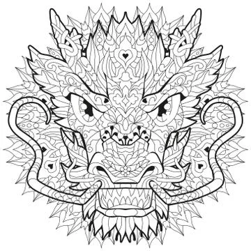 Zentangle dragon head with mandala. Hand drawn decorative vector illustration Stock Illustration
