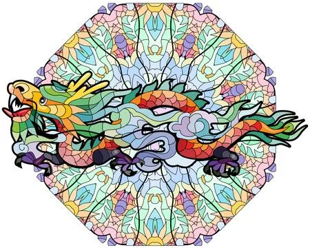 Zentangle dragon on mandala. Hand drawn decorative vector illustration Stockillustratie