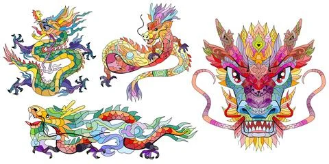 Zentangle dragons. Hand drawn decorative vector illustration Stockillustratie