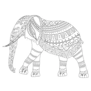 Zentangle Elephant doodle on white background.Graphic illustration vector zen Stock Illustration
