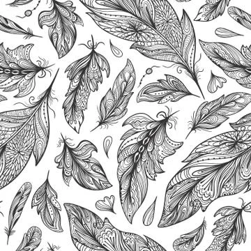 Zentangle Feather Vector Pattern Stock Illustration