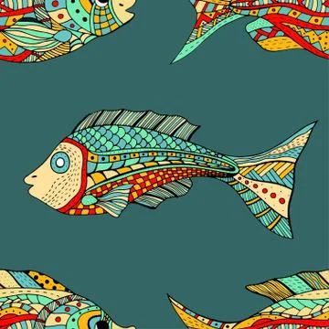 Zentangle fish background 스톡 일러스트