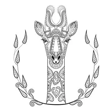 Zentangle Giraffe head totem in frame for adult anti stress Colo Stock Illustration