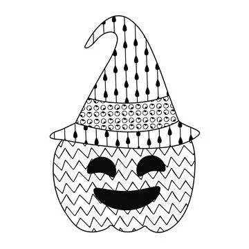 Zentangle Halloween pumpkin in witch hat vector illustration. Patterned jack o Stock Illustration