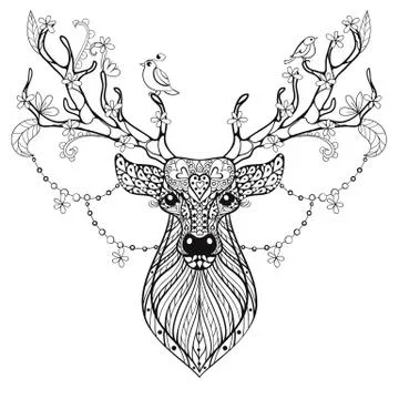 Zentangle Hand drawn magic horned Deer for adult antistress colo Stock Illustration