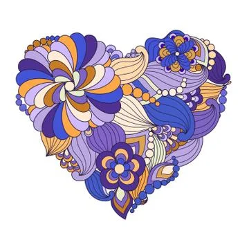Zentangle heart with flowers Stock Illustration