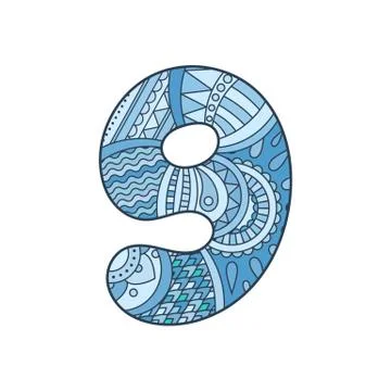 Zentangle number. Vector decorative number. Stock Illustration