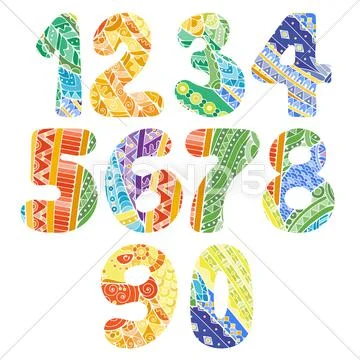 Zentangle numbers set. Collection of doodle numbers with zentangle elements Stock Illustrationen