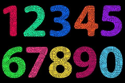Zentangle numbers set. Collection of doodle numbers. 库存插图