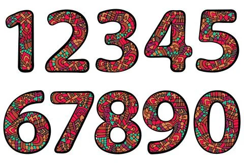 Zentangle numbers set. Collection of doodle numbers. Ilustración de archivo