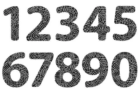Zentangle numbers set. Collection of doodle numbers. 库存插图