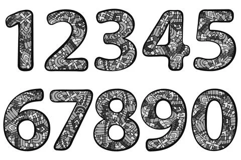 Zentangle numbers set. Collection of doodle numbers. Stock-Illustration