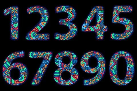 Zentangle numbers set. Collection of doodle numbers. Stock Illustration