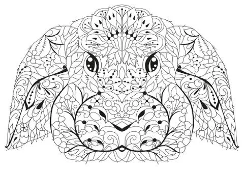 Zentangle rabbit head. Hand drawn decorative vector illustration for coloring Иллюстрация