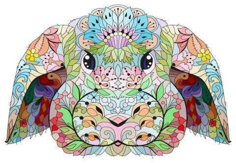 Zentangle rabbit head. Hand drawn decorative vector illustration for coloring Stock Illustration