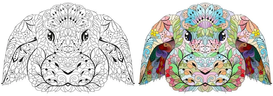 Zentangle rabbit head. Hand drawn decorative vector illustration for coloring Stock Illustration