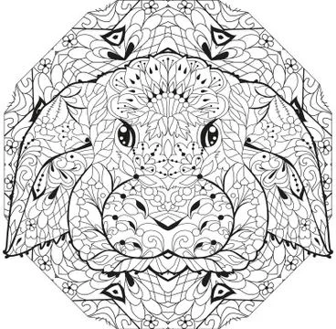 Zentangle rabbit head with mandala. Hand drawn decorative vector illustration Stock Illustration
