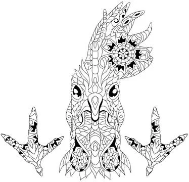 Zentangle rooster head with footprints for coloring. Hand drawn decorative .. Stock Illustration