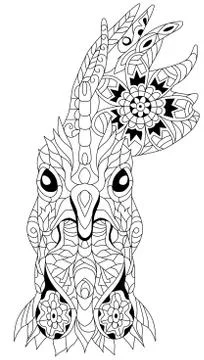 Zentangle rooster head. Hand drawn decorative vector illustration for colorin Stock Illustration