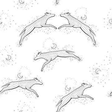 Zentangle seamless pattern background with woolf. Vector coyote zen tangle il イラスト素材