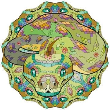 Zentangle snake with mandala. Hand drawn decorative vector illustration イラスト素材