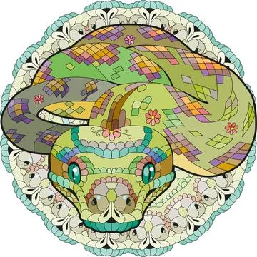 Zentangle snake with mandala. Hand drawn decorative vector illustration Illustrazione stock