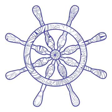 Zentangle steering wheel with flower pattern, nautical theme, born to captain Illustrazione stock