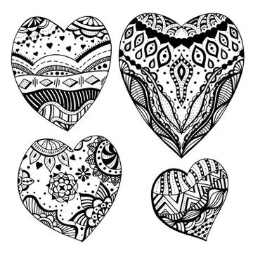 Zentangle style hearts Illustrazione stock