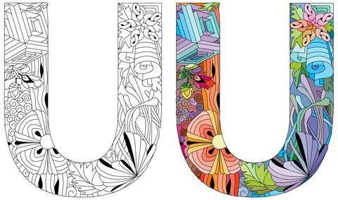 Zentangle stylized alphabet - letter U for coloring. Vector illustration. Col Ilustración de archivo