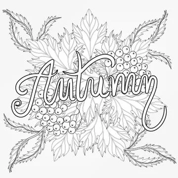 Zentangle stylized Autumn typographic background with maple leav 스톡 일러스트