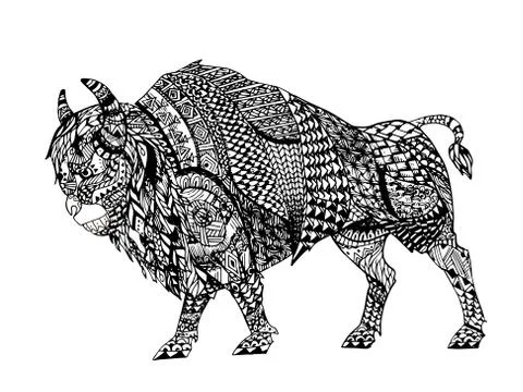 Zentangle stylized Black Bison. Stock Illustration
