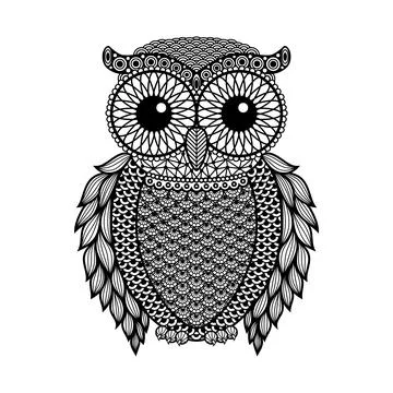Zentangle stylized Black Owl. Hand Drawn vector illustration isolated on wh.. Stock Illustration