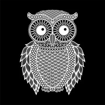 Zentangle stylized Black Owl. Hand Drawn vector illustration isolated on wh.. Stock Illustration