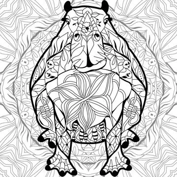 Zentangle stylized Capybara on square ornament for coloring. Hand drawn Stock Illustration