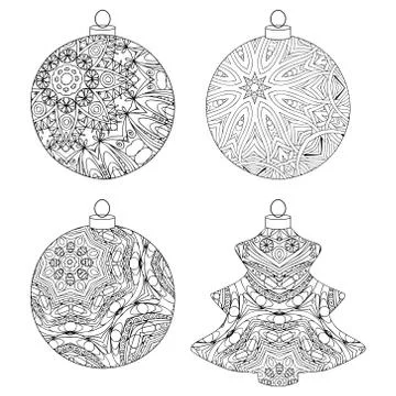 Zentangle stylized Christmas decorations. Hand Drawn lace vector illustration Illustrazione stock