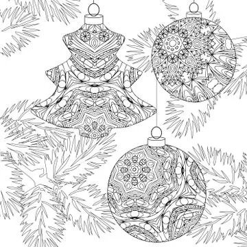 Zentangle stylized Christmas decorations with spruce branches. Hand Drawn lac イラスト素材