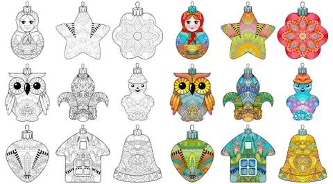 Zentangle stylized Christmas set of decorations. Hand Drawn lace vector illus Ilustración de archivo