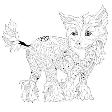 Zentangle stylized dog. Hand Drawn lace vector illustration イラスト素材