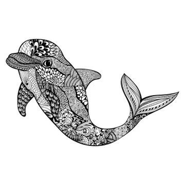 Zentangle stylized dolphin. Hand Drawn aquatic doodle vector ill Stock Illustration