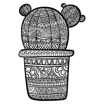 Zentangle stylized doodle vector of succulent cactus in the pot. Zen art ornate Illustrazione stock