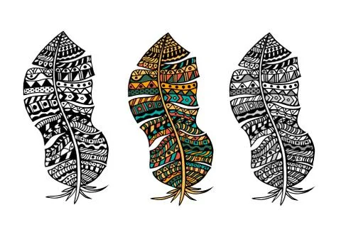 Zentangle stylized feathers Illustrazione stock