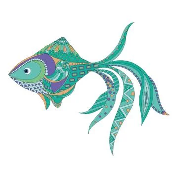 Zentangle stylized Fish. Hand Drawn doodle vector illustration isolated on wh Stock Illustration
