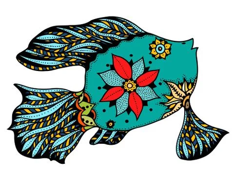 Zentangle stylized Fish 스톡 일러스트