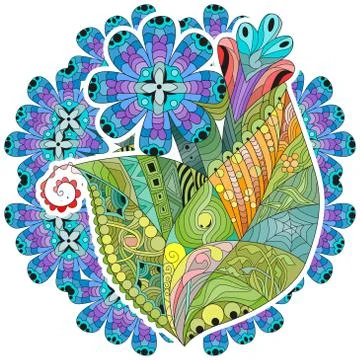 Zentangle stylized flower with mandala. Hand Drawn lace vector illustration Stock Illustration