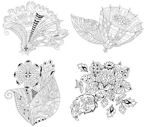 Zentangle stylized flowers. Hand Drawn lace vector illustration for decoratio Ilustração Stock