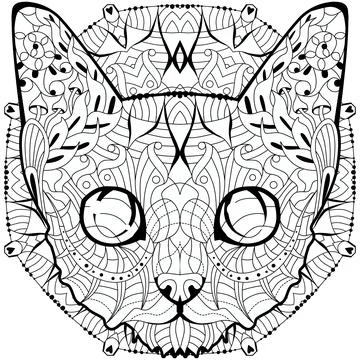 Zentangle stylized head of cat on mandala. Hand Drawn lace vector illustratio Stock-Illustration