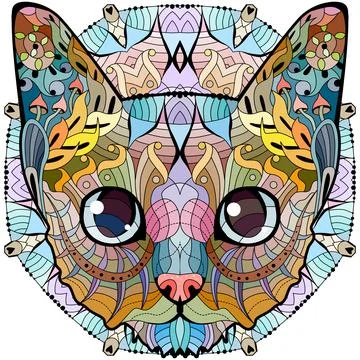 Zentangle stylized head of cat on mandala. Hand Drawn lace vector illustratio Illustrazione stock