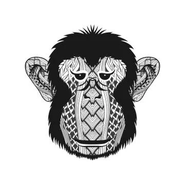 Zentangle stylized head Monkey face. Hand Drawn doodle vector il Stock Illustration