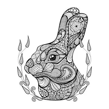 Zentangle stylized head of rabbit in wreath.  Hand Drawn doodle Stock-Illustration