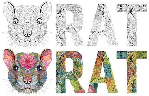 Zentangle stylized head rat with a word. Hand Drawn lace vector illustration. Stock Illustration